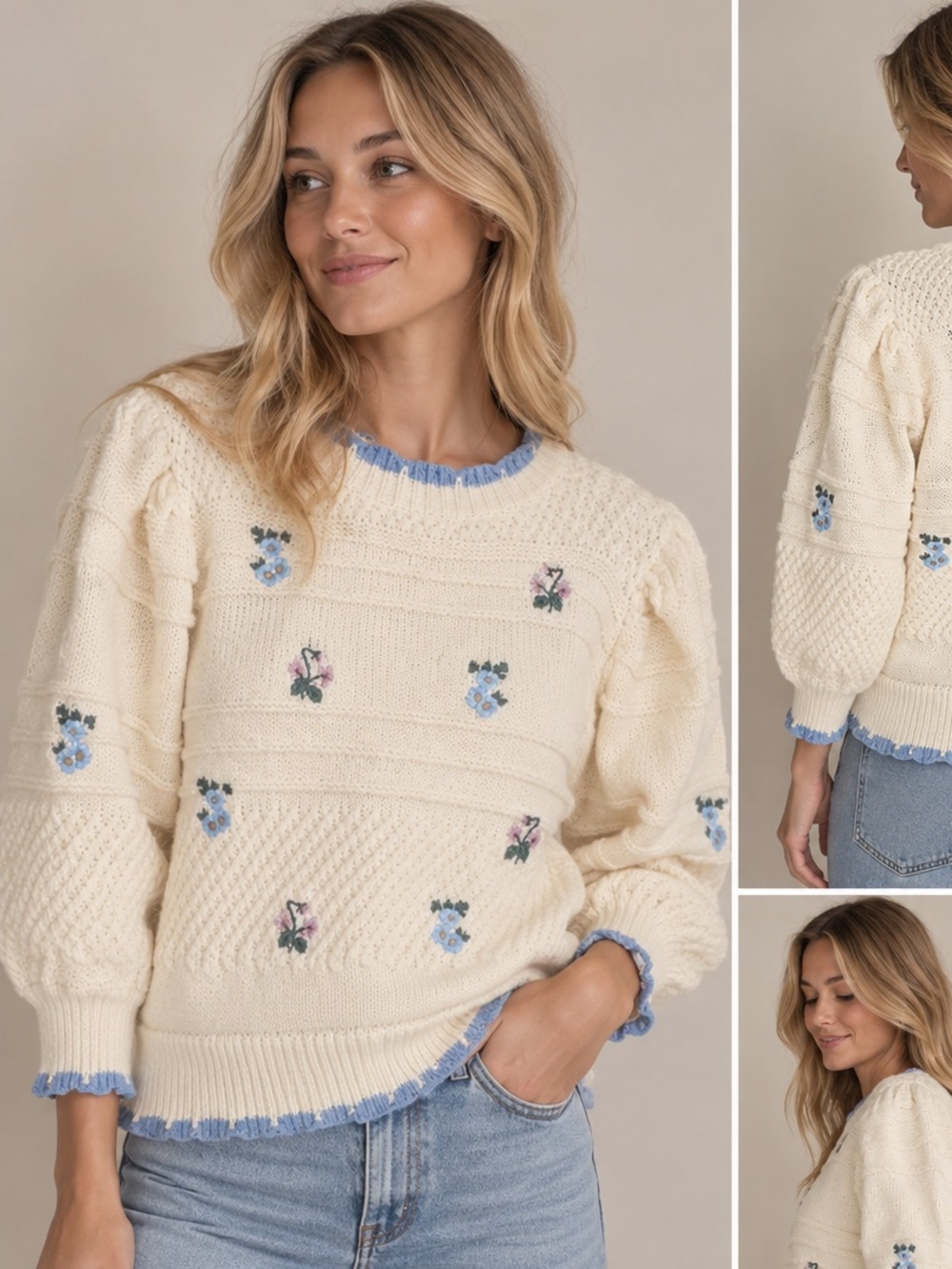 FRNCH Floral Embroidered Knit Sweater